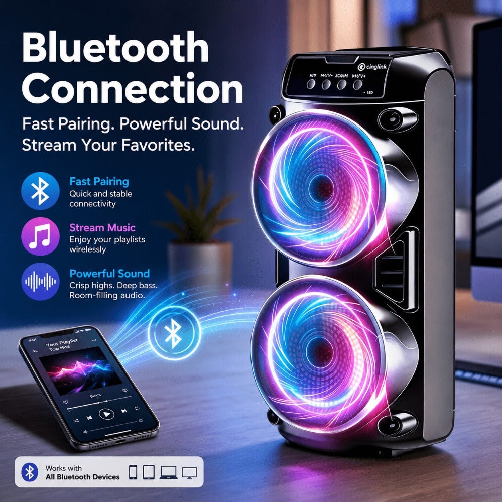 Altavoz Inalámbrico Portátil con Micrófono Conectable, Luces de Colores Multimodo. Compatible con Tarjeta TF, USB Tipo-C y Radio FM, Ideal para Fiestas, Karaoke Disco, Camping al Aire Libre