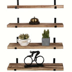 Juego de 4 Estantes de Pared de Madera Rústica, Marrón, Adecuados para Estantes Flotantes en la Cocina, Dormitorio y Sala de Estar, Estantes Flotantes