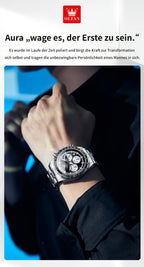 OLEVS Relojes para Hombre Fase Lunar Esfera Acero Inoxidable/Correa de Cuero Cronógrafo Lujo Negocios Vestir Analógico Cuarzo Relojes Masculinos Clásicos Casual Caballero Relojes de Pulsera Luminosos Esfera Negra/Blanca/Azul/Verde
