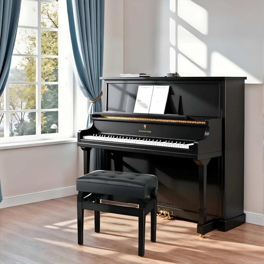 Banco para instrumento de teclado, Banco para piano, Altura ajustable 48-58 cm, Banco para piano con espacio de almacenamiento, Cojín de cuero sintético, Capacidad de carga hasta 150 kg, Banco multifuncional, Se puede utilizar como taburete de vestir, tab