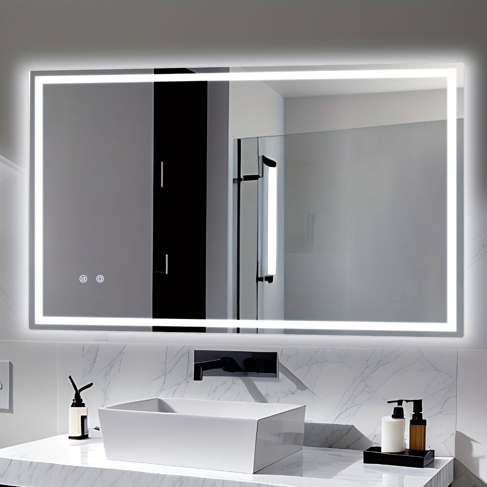 Espejo de baño iluminado, 100 x 60 cm, espejo LED iluminado, espejo de pared para baño, espejo de maquillaje regulable, adecuado para baño, dormitorio, hotel