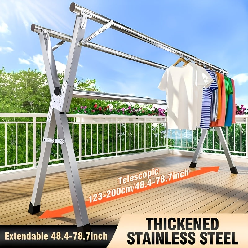 Tendedero grande, plegable y de alta resistencia con estructura de acero inoxidable y cuerda para tender - Secadora de ropa independiente para interior/exterior, adecuada para balcón, autocaravana, almacenamiento compacto, ahorro de espacio para apartamen