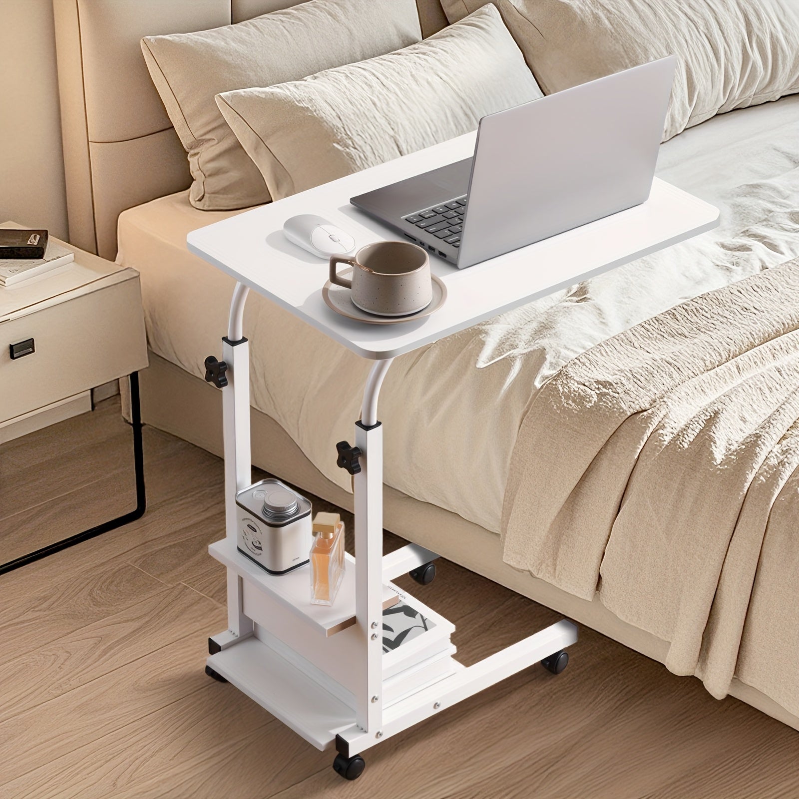 Escritorio | Escritorio Elevable de Altura Ajustable 68.58cm-83.82cm, Escritorio de Ordenador de 3 Niveles con Almacenamiento, Diseño Deslizante