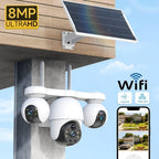Cámara de seguridad exterior de 8MP con sistema PTZ de triple lente, /inclinación de 355°, detección humana PIR, audio bidireccional, visión nocturna a todo color, cámara WiFi adecuada para vigilancia empresarial, aplicación y notificaciones de alarma