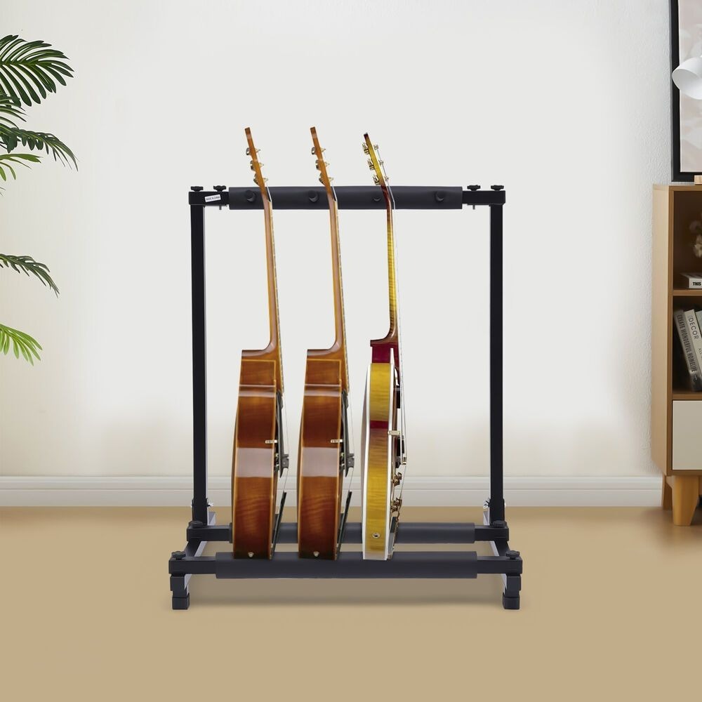 Soporte de Guitarra Multifunción 3 Plegado, Soporte para Múltiples Guitarras, Soporte Portátil Negro para Guitarra, Soporte de Exhibición Negro para Guitarra y Bajo, Estudio y Hogar (3 Guitarras)