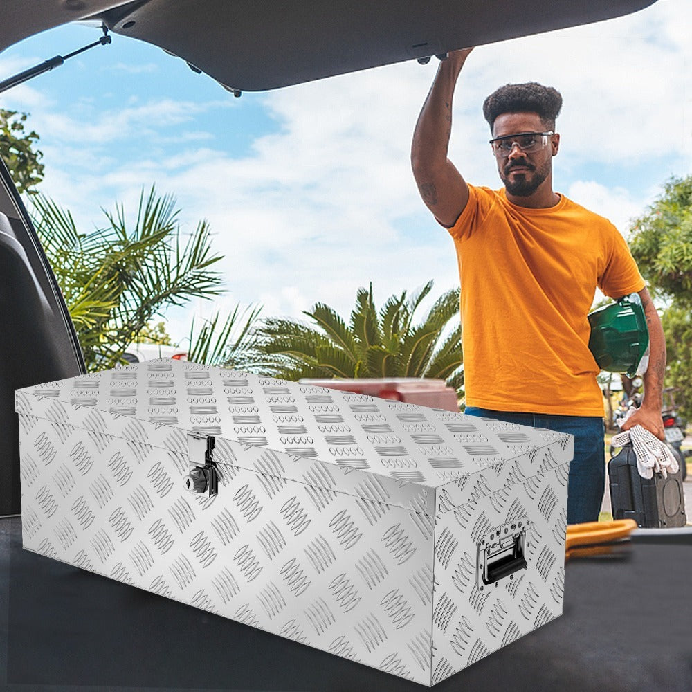 Organizador de Herramientas Caja de Aluminio con Correas para Transporte y Almacenamiento de Utensilios Eléctricos, Jardinería y Manuales