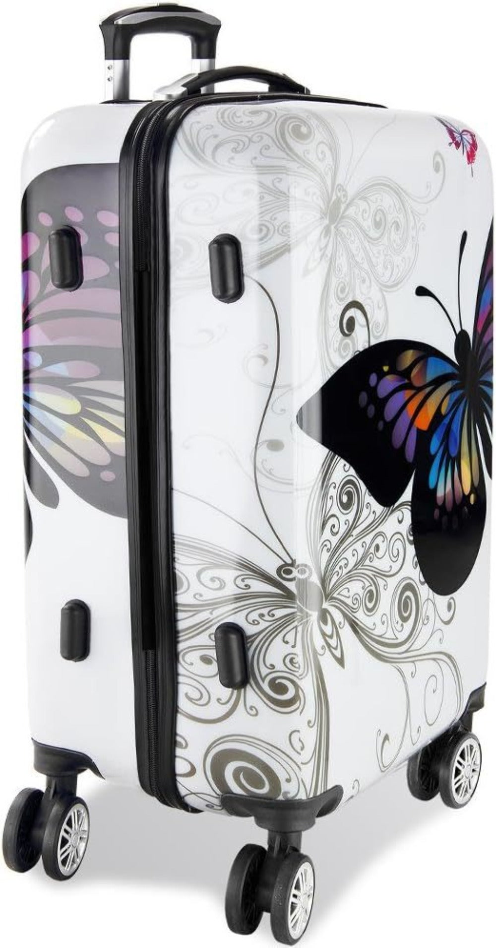 Monzana® Completo Set de 3 Maletas de Viaje Butterfly 42L 66L 98L Valijas Equipaje Mango Telescópico 4 Ruedas 360°