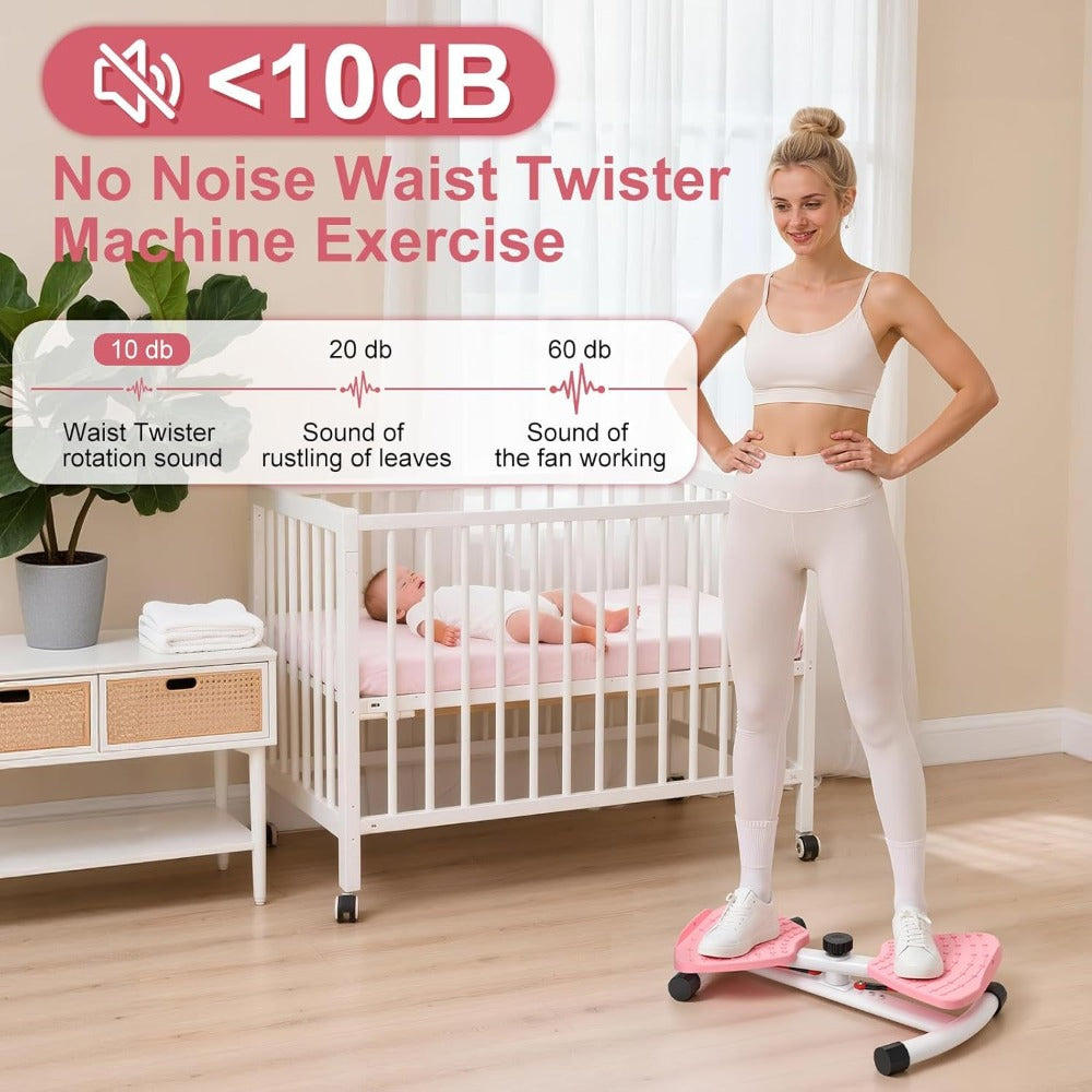 Equipo de fitness giratorio de cintura para uso doméstico, quemador de grasa abdominal, equipado con bandas de resistencia, tabla de ejercicios silenciosa y antideslizante para entrenamiento de core, piernas y glúteos (capacidad de peso 136 kg - rosa - mo