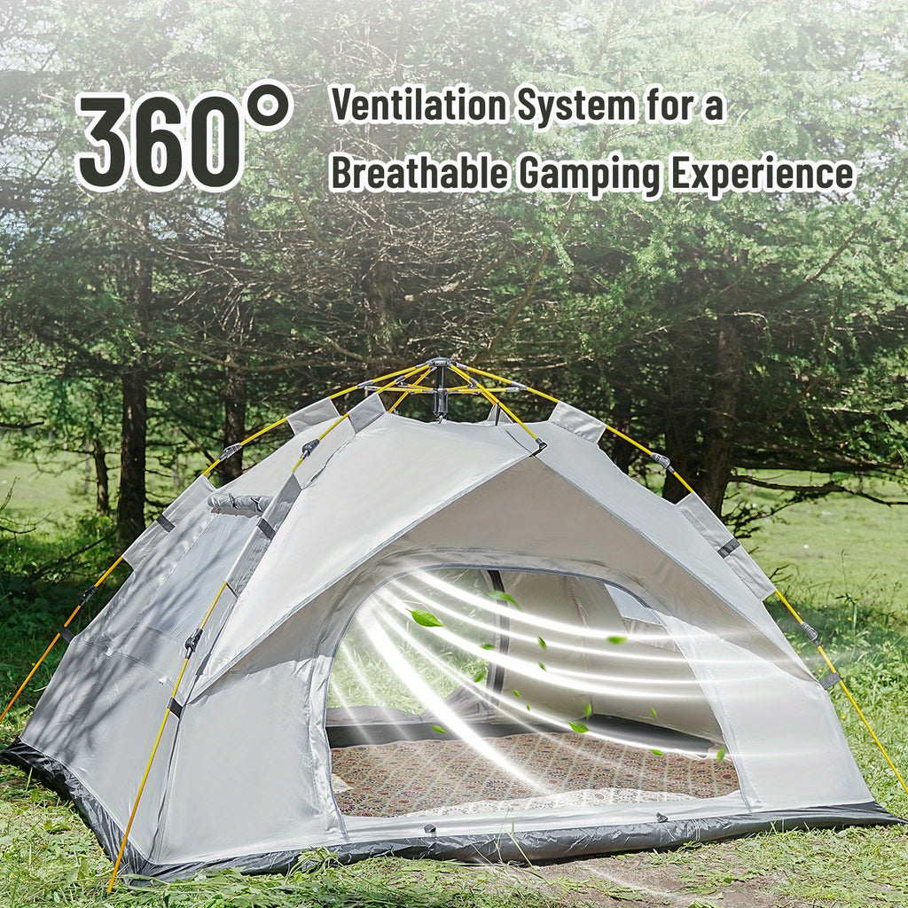 PAKICETUS Carpa de Apertura Rápida para Exteriores - 1-2/3-4 Personas, Carpa para Todas las Estaciones, Doble Puerta con Ventilación Mejorada, Ligera y Resistente al Viento en Gris/Amarillo, Ideal para Camping, Senderismo, Accesorios para Campistas, Carpa