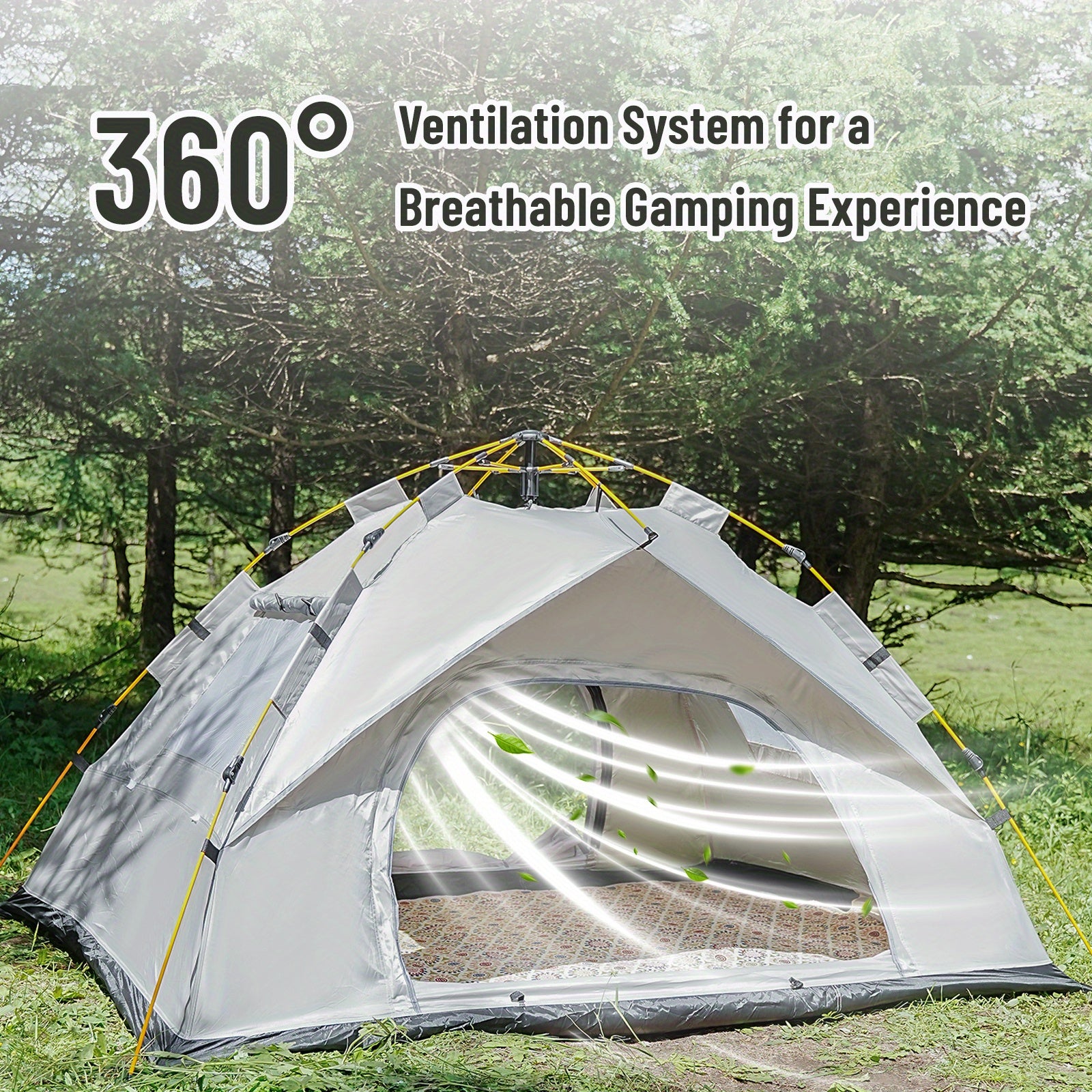 PAKICETUS Tienda de campaña de apertura rápida para exteriores - para 1-2/2-3 personas, para toda estación, mejora de ventilación con doble puerta, tienda de campaña cortavientos ligera gris/amarilla para camping, senderismo, accesorios para campistas, ti