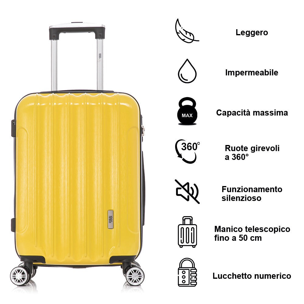 Maleta de Cabina Policarbonato 55x40x20cm (40L) - 20 Pulgadas - Negro/Azul/Amarillo/Rojo/AzulMarino/Plaeada/RosaDorada/Menta