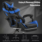Silla de oficina ergonómica diseñada para gaming, con reposapiés, respaldo alto, giro ajustable y soporte lumbar, hecha de cuero PU en estilo racing para entusiastas de los E-Sports