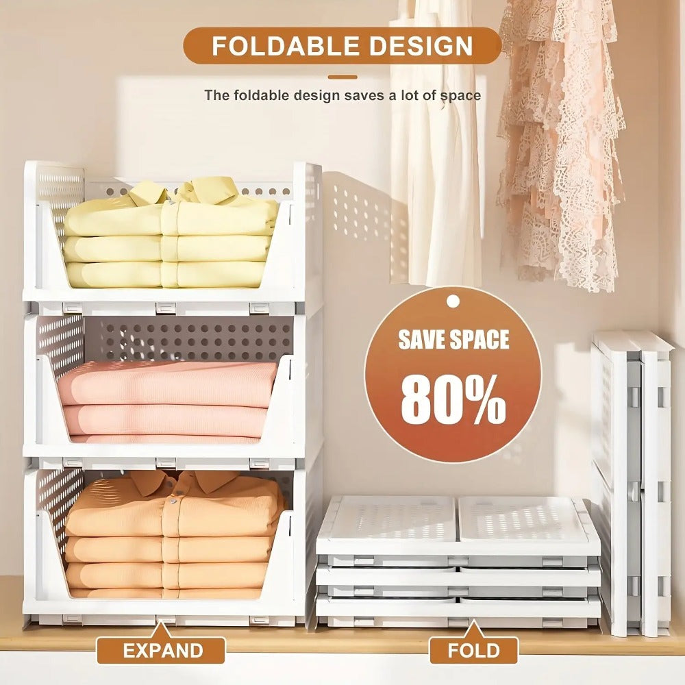 4 Cestas de Almacenamiento de Ropa Plegables, Organizadores de Cajones de Plástico para Cocina, Baño y Armarios de Oficina - La Opción Perfecta para el Día del Trabajo. Cesto de Lavandería, un Organizador de Armario Multifuncional, una Solución que Ahorra