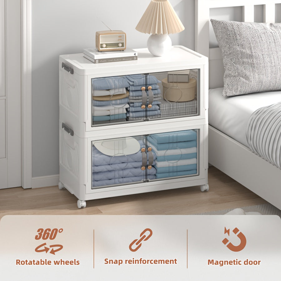Cajas de Almacenamiento Apilables de 48QT con Tapa, Organizadores de Armario y Almacenamiento con Ruedas Bloqueables, Contenedores de Plástico Plegables para Gabinete, Oficina, Organización de Dormitorio, Paquete de 2/3/4/5 Cubos