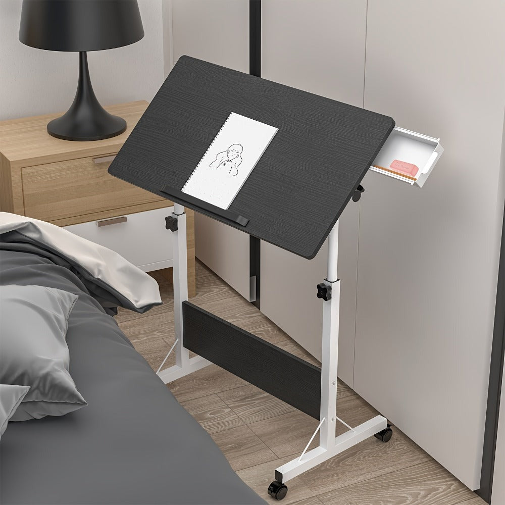 Mesa Rodante de 80X40Cm para Sofá Cama, Mesa Auxiliar Móvil Ajustable en Altura de 64-89Cm, Escritorio Plegable de 4 Ruedas con Bloqueo, Mesa Auxiliar para Sofá, Dormitorio