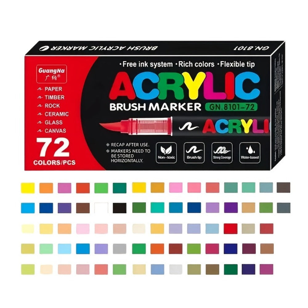 Rotulador de 72 colores con punta de pincel suave para roca, madera, lienzo, piedra, vidrio y cerámica - Punta no compactante para una aplicación suave - Perfecto para manualidades, regalos navideños y proyectos de arte, Arte P