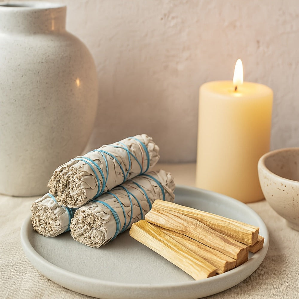 Kit de Limpieza y Purificación del Hogar con Salvia Blanca, Palo Santo - Kit de Fumigación con Varilla de Salvia