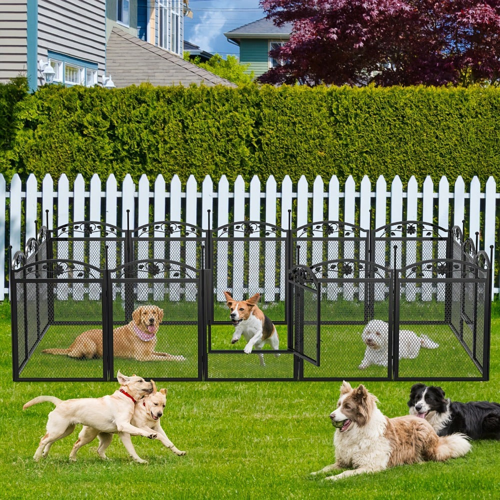 Parque de juegos resistente para perros de 8 paneles: Valla de metal para cachorros y perros, apta para uso en interiores y exteriores, recinto de ejercicio plegable para mascotas con almohadilla, ideal para partos y entrenamiento, incluye puerta, adecuad