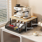 1 Estante de Almacenamiento Multifuncional de 2 Niveles con Diseño Extraíble, Gran Capacidad, Fácil Acceso, Alta Capacidad de Carga, Ideal para Colocar Cafeteras, Almacenar Granos de Café, Cápsulas de Café, etc