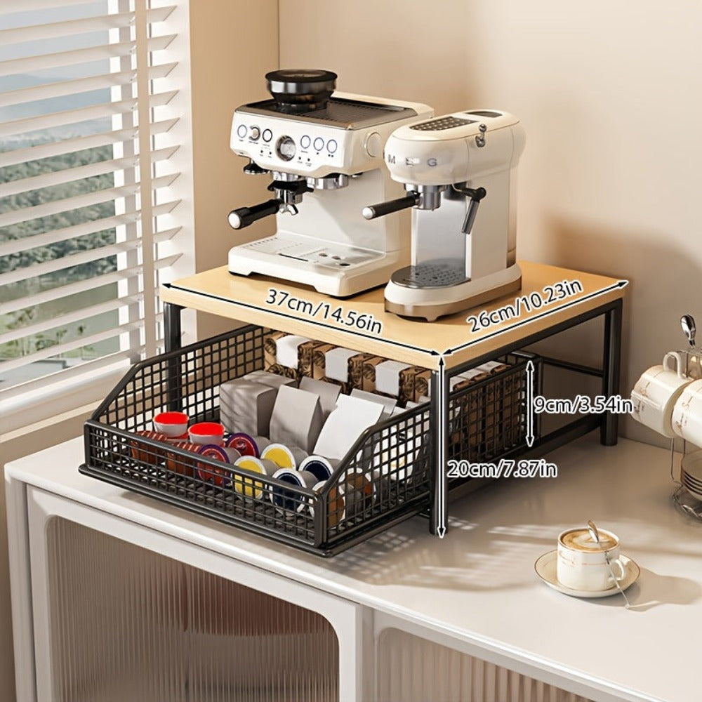 1 Estante de Almacenamiento Multifuncional de 2 Niveles con Diseño Extraíble, Gran Capacidad, Fácil Acceso, Alta Capacidad de Carga, Ideal para Colocar Cafeteras, Almacenar Granos de Café, Cápsulas de Café, etc