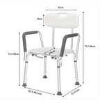 75. Taburete de ducha de aluminio ajustable en altura de 5-88 cm con reposabrazos y respaldo, para personas mayores y mujeres embarazadas.