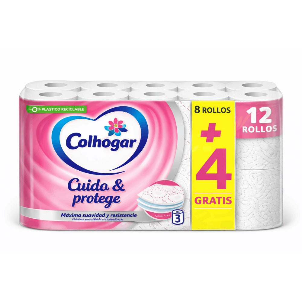 Papel Higiénico Colhogar Cuida & Protege – 3 Capas, Pack 4+2 Rollos (6 Rollos)