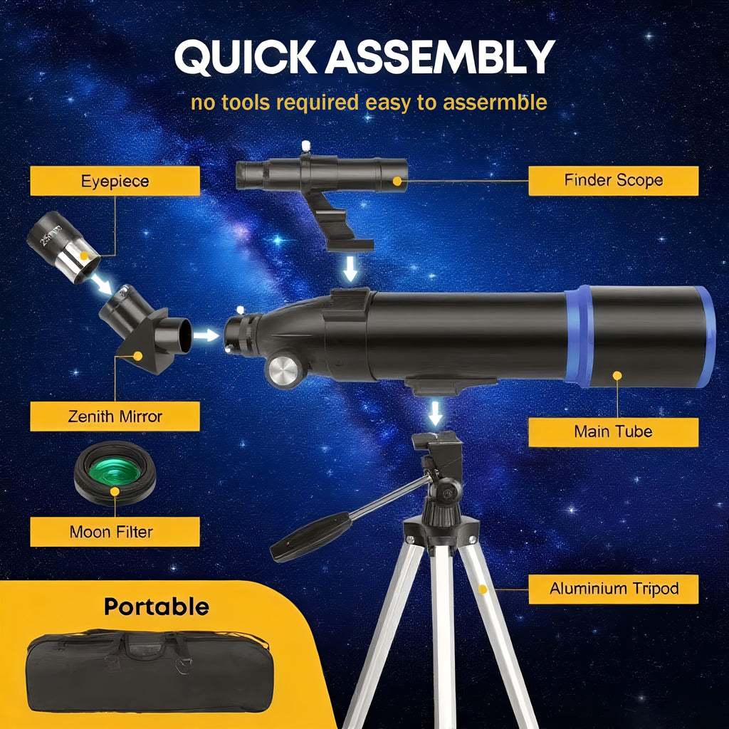 Telescopio refractor de 80 mm para observación de estrellas y luna | diseño funcional