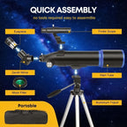 Telescopio refractor de 80 mm para observación de estrellas y luna | diseño funcional