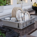 1pc Cesta de drenaje de cocina, escurridor de platos, escurridor de fregadero, gris, con soporte inferior para fregadero, base de bandeja de goteo, drenaje rápido, resistente y duradero, adecuado para escurrir platos, palillos y cucharas