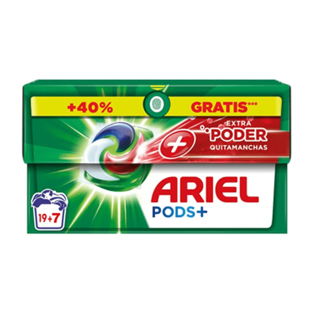 Pack De Ariel All-in-One Detergente Lavadora Líquido en Cápsulas/Pastillas,19+7 ( 26-130) Lavados, Más Poder Extra Quitamanchas, Limpieza Profunda