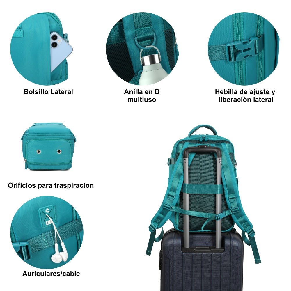 Mochila de cabina expandible 40x25x20-25cm | compartimiento para zapatillas | Mochila casual compatible con portátil 14 pulgadas