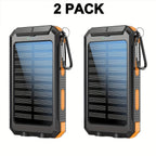 Paquete de 2 cargadores solares de 20000mAh, panel de carga solar portátil con doble salida USB, paquete de batería externa de carga rápida, modelo de emergencia con linterna LED incorporada para senderismo. (Paquete de 2)