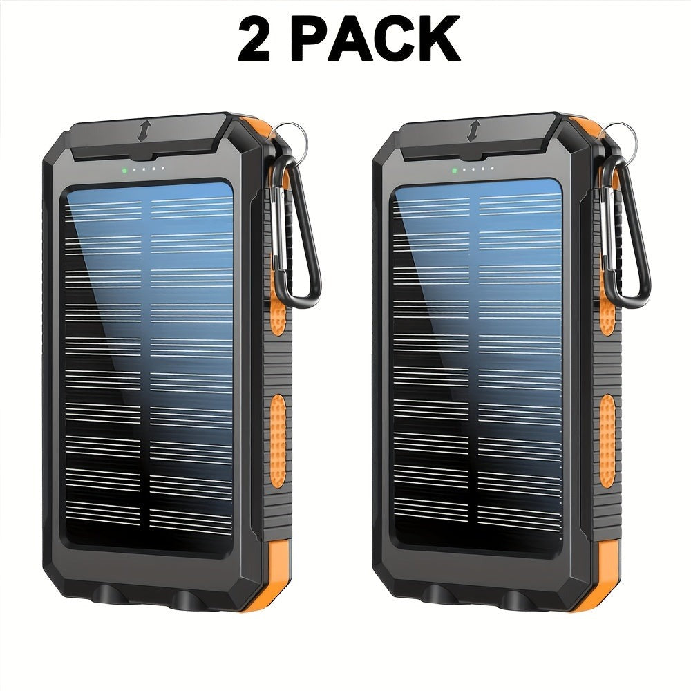 Paquete de 2 cargadores solares de 20000mAh, panel de carga solar portátil con doble salida USB, paquete de batería externa de carga rápida, modelo de emergencia con linterna LED incorporada para senderismo. (Paquete de 2)