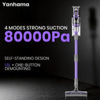Yanhama Aspiradora Inalámbrica Recargable de 780W y 80Kpa, Nueva Versión, Ideal para Limpieza Profunda de Hogares, Automóviles y Oficinas, con Aspiración Potente, 8 en 1 Vertical con Faros LED, Perfecta para la Limpieza de Primavera