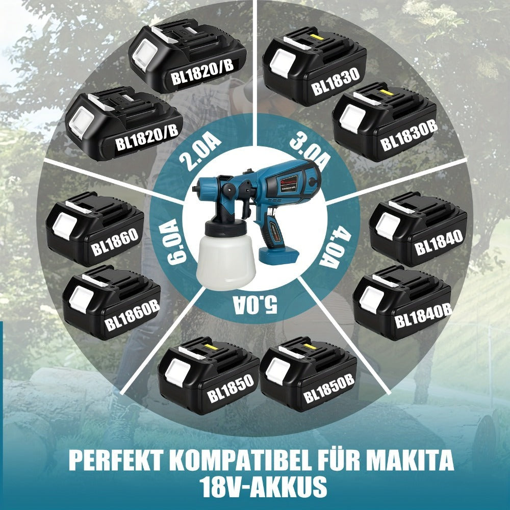 Pistola de pintura inalámbrica compatible con batería Makita de 18V, pistola rociadora de pintura eléctrica de 1000ML con 2 baterías de iones de litio de 3000Mah, aguja de rociado y boquilla de cobre puro, pistola rociadora para cercas, paredes, techos, m