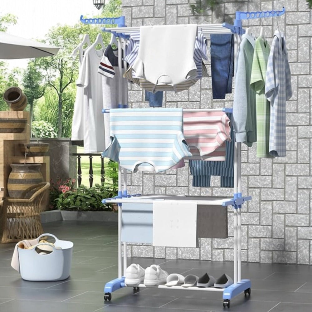 Tendedero de ropa, 4 Niveles Tendederos Plegables Vertical con Ruedas Amplio Espacio de Secado Tendederos, Acero Inoxidable Tendal para Exterior y Interiores