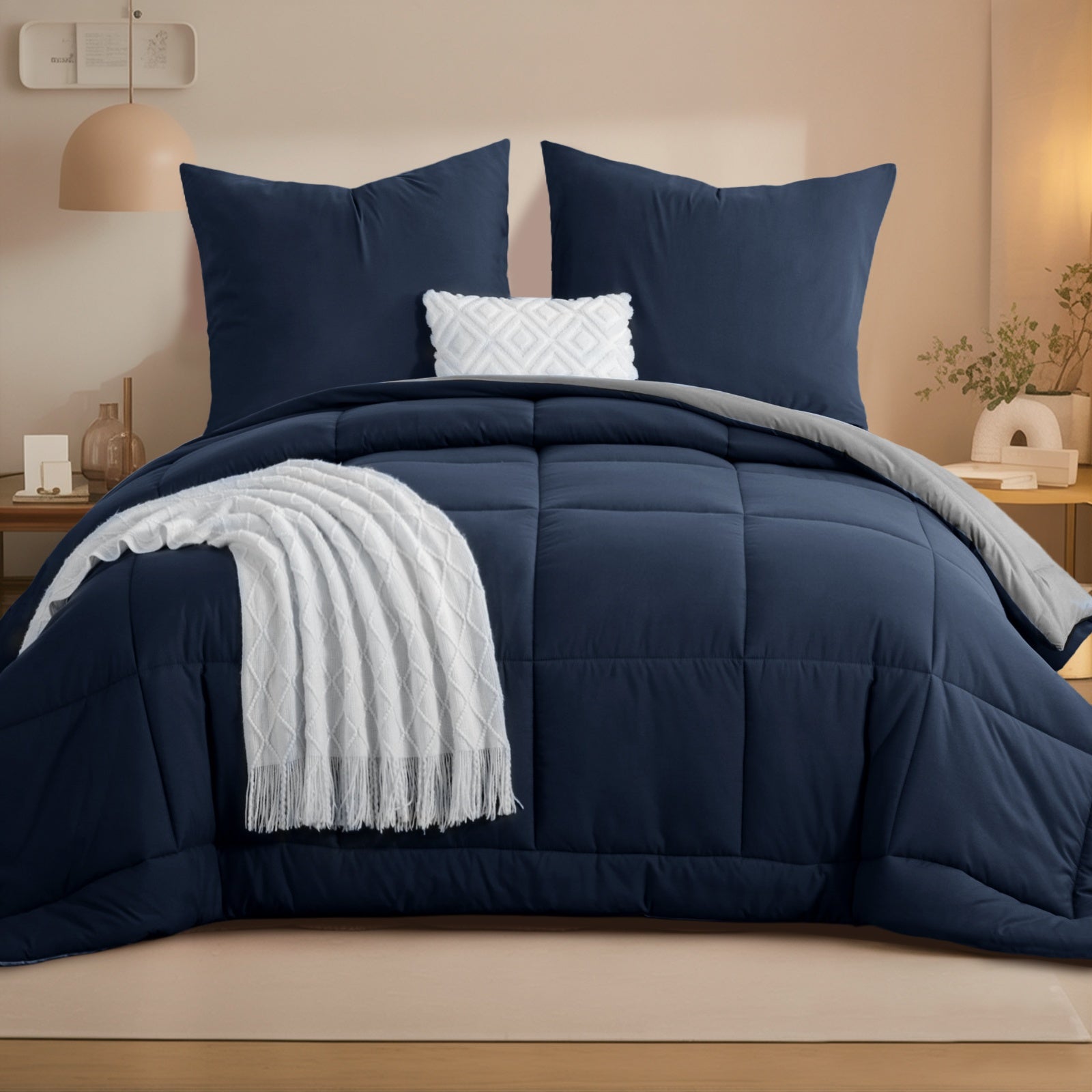 Juego de edredón de 2/3 piezas, edredón cómodo y ligero, edredón reversible con fundas de almohada de 80X80, relleno de 300GSM, suave y transpirable, adecuado para todas las estaciones, regalo de Navidad para la familia