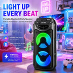 Altavoz inalámbrico portátil para fiestas con altavoces duales de 3 pulgadas, bajos profundos potentes, radio FM, luces ambientales LED y micrófono incorporado, altavoz de exterior de alto volumen para fiestas de verano, barbacoas en el jardín, camping, v