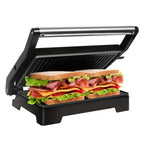 Parrilla de Mesa, Máquina para Paninis y Sándwiches, Placas de Doble Parrilla, Parrilla de Contacto Abierta de 180 Grados, 1000 W, Recubrimiento Antiadherente, Mangos Aislados, Carcasa de Acero Inoxidable