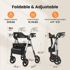 Andador rollator plegable con asiento 136.08 kg 20.32 cm | Movilidad, paseo y apoyo diario