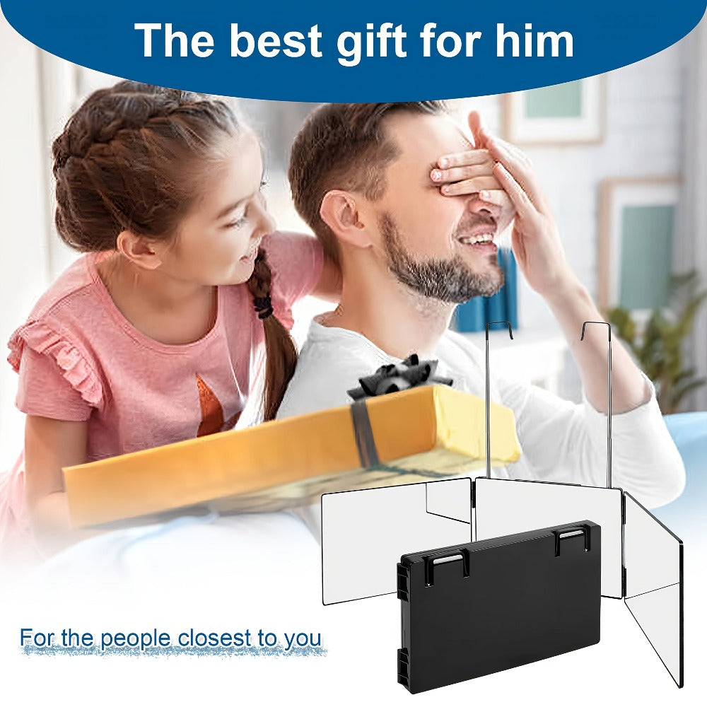Espejo de tocador plegable de 3 secciones, vista ajustable de 360 grados, ganchos telescópicos, vidrio templado de 30X19 cm, marco de ABS, portátil y plegable para corte de pelo, peinado, afeitado