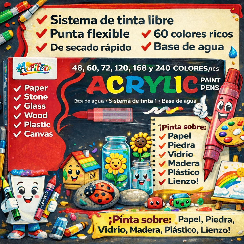 Acrileo Rotuladores/ Marcadores Acrilicos,Punta Suave,Para Uso en, Madera,Lienzo,Piedra,Tela,Vidrio,Manualidades DIY,Proyectos Artisticos,Disponible en 48/60/72/120/168/240 Unidades,Regalo Perfecto,Para Fiestas,Diversion En Grupo, Uso Diario, Diversion En