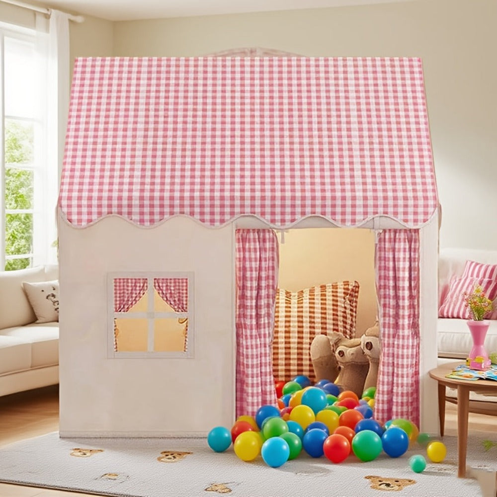 Tienda de campaña estilo casa a cuadros rosa y blanco - Casa de juegos extra grande para interiores y exteriores para niños | Se pliega para un fácil almacenamiento | Casa a cuadros rosa grande | Regalo perfecto para vacaciones y cumpleaños para niños y n