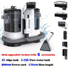 Máquina de limpieza de manchas portátil multiusos para alfombras y tapicería, potente máquina de limpieza de manchas con succión de 22500Pa, máquina de limpieza de telas con diseño de tanque de agua dual, removedor de manchas no químico para alfombras, ma