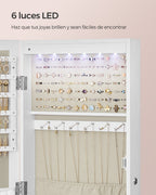 Armario Joyero Con Espejo, Joyero Para Pared O Puerta, Con Cerradura, 2 Cajones, 10 X 37 X 120 Cm, organizador pulseras collares pendientes anillos, diseño moderno accesorios joyas decoración dormitorio elegante, Regalos de Festivos, Regalos de Navidad