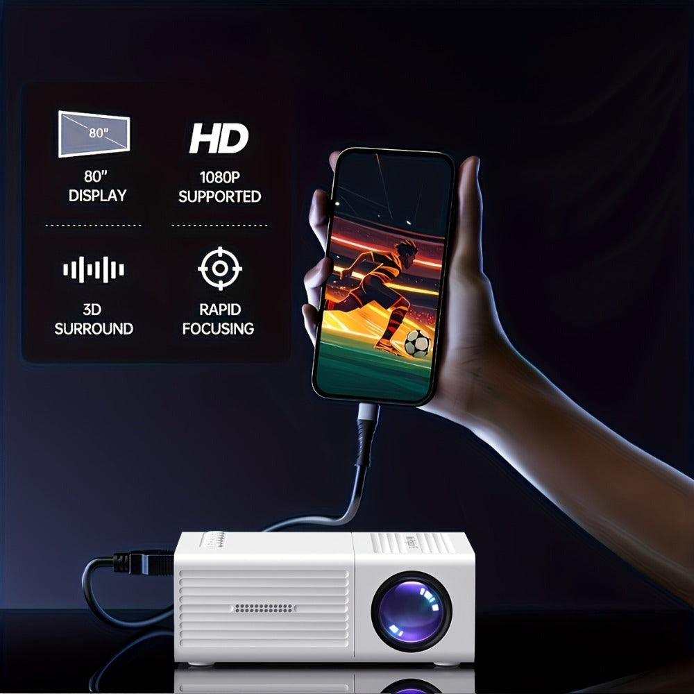 Proyector Portátil, Soporte 1080P, Conexión USB, Control Remoto - Compatible con Smartphones, Tablets, Laptops, TV Sticks y Unidades USB, Montaje de Escritorio, Pantalla LCD, Fuente de Alimentación, Control de Botones, Entrada HDTV, Resolución Local 720P