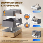 Bandeja de arena para gatos XXL de acero inoxidable con recinto desmontable, gran capacidad de 32L, incluye tapete XXL para arena de gato, pala metálica y escaleras para gatos mayores, apta para todos los gatos