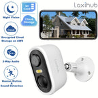 2 piezas Cámara de seguridad exterior LaxiHub, resolución 1296P, cámara CCTV con batería de 5200mAh para seguridad del hogar, almacenamiento en la nube/SD (hasta 256G), detección de movimiento con IA, foco, visión nocturna en color, audio bidireccional, d