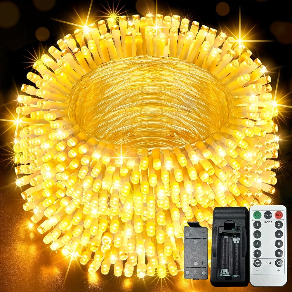 Guirnaldas de luces de hadas para exterior de 60+3 m, 700 LED de luz cálida con 8 modos, control remoto, temporizador y función de memoria, aptas para exterior e interior, bodas, fiestas