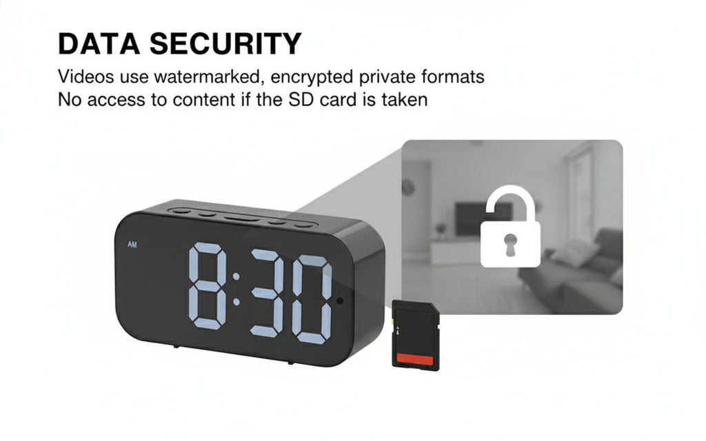 Cámara con reloj digital 1080P FHD, cámara de seguridad con tarjeta SD de 32 GB, punto de acceso AP y WiFi6, visualización remota en tiempo real, almacenamiento local, detección de movimiento, para uso en interiores en hogar, oficina y tienda inteligentes